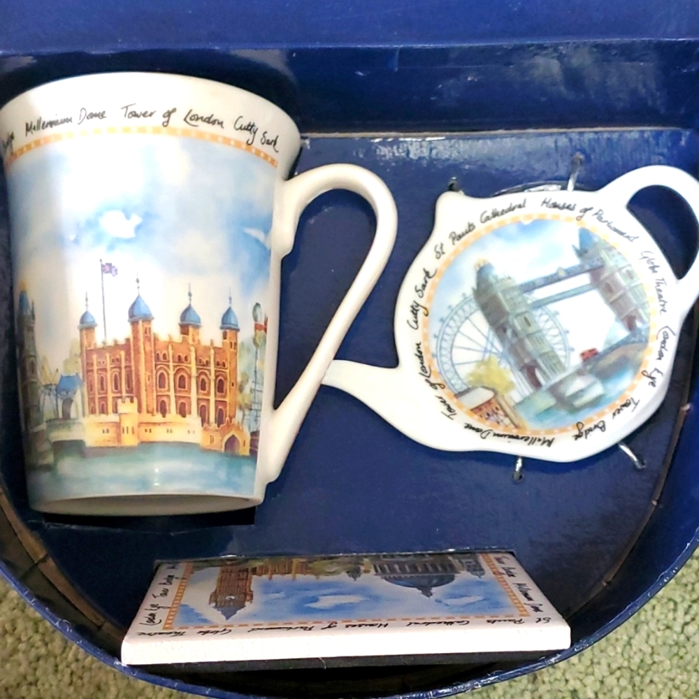 London England Coffee Tea CHINA Mug Coaster teabag holder CUP Arthur Wood NEW